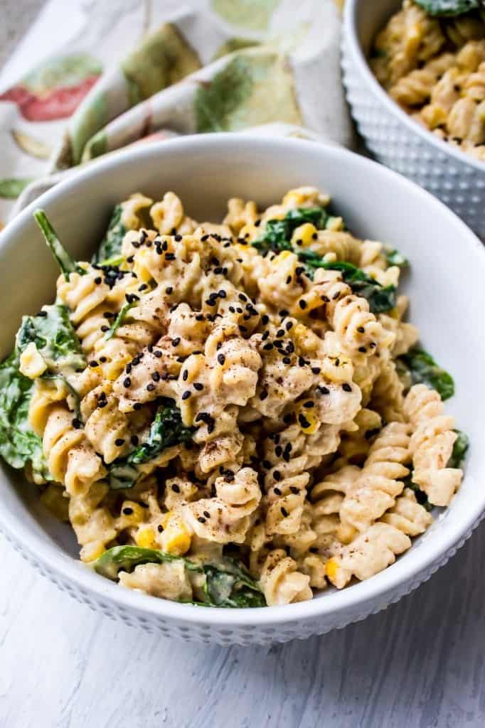 pumpkin alfredo with spinach and corn