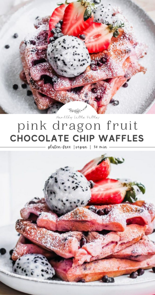 Pink Dragon Fruit Chocolate Chip Waffles pInterest graphic