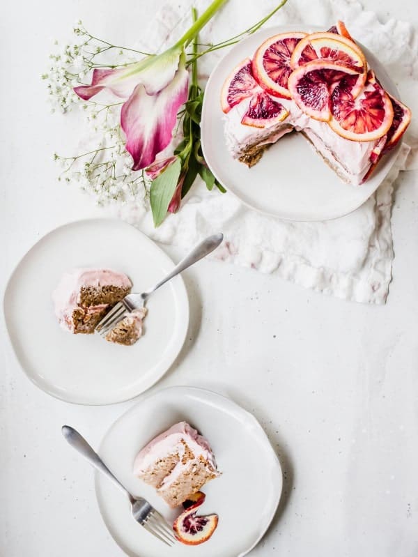 ginger spice cake with blood orange buttercream frosting