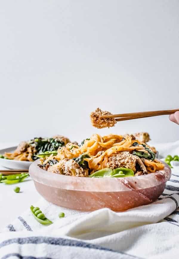 Curried Shiitake + Kale Noodle Bowls with Panko Crusted Tofu