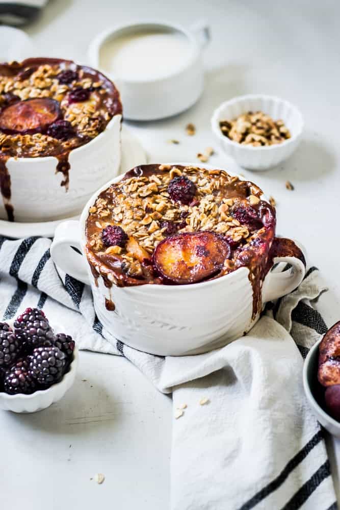 Roasted Plum and Blackberry Baked Oatmeal