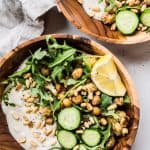 chickpea cauliflower arugula yogurt bowls
