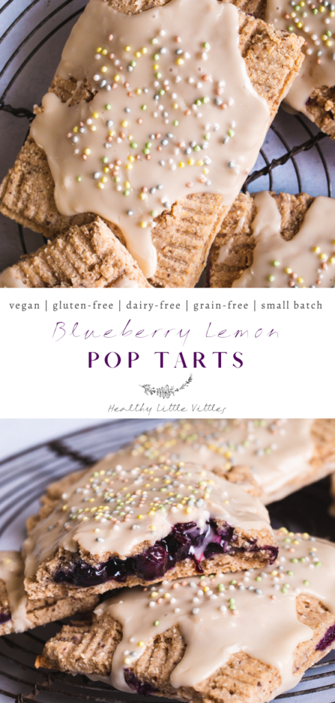 pinterest graphic of two photos of blueberry lemon pop tarts with the title of the recipe in the middle