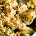 close up of a bowl of smoked paprika dill potato salad