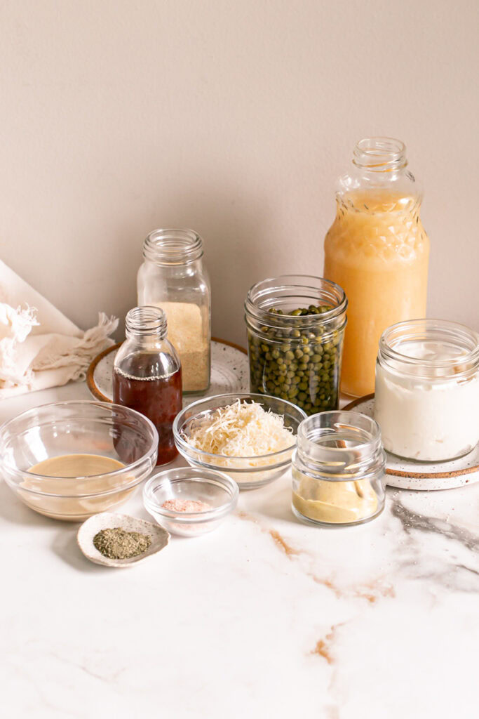 all of the ingredients used to make this vegan caesar dressing