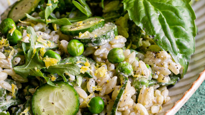 Lemon Basil Orzo with Arugula Peas and Cucumber