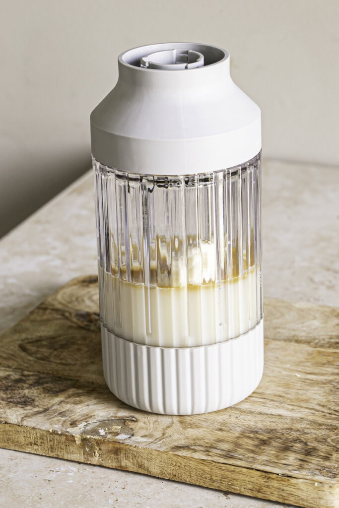 all banana milk ingredients in a blender.