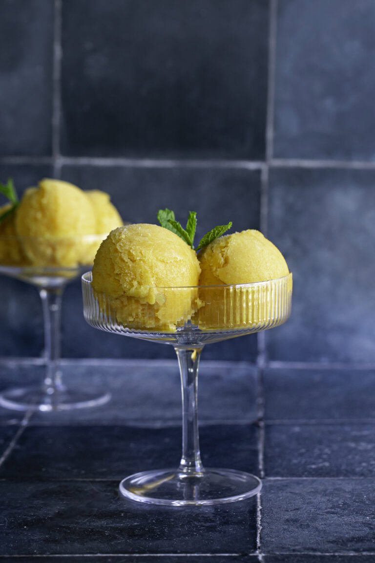 Mango Peach Frozen Sorbet (no ice cream machine needed!)
