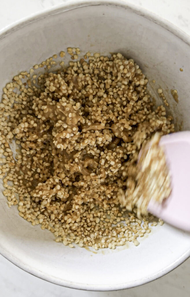 puffed quinoa folded into the peanut butter mixture.