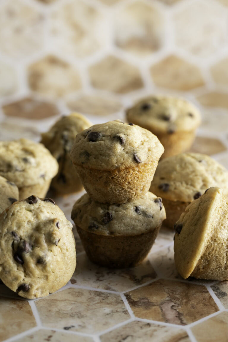 mini buckwheat flour chocolate chip banana muffins.