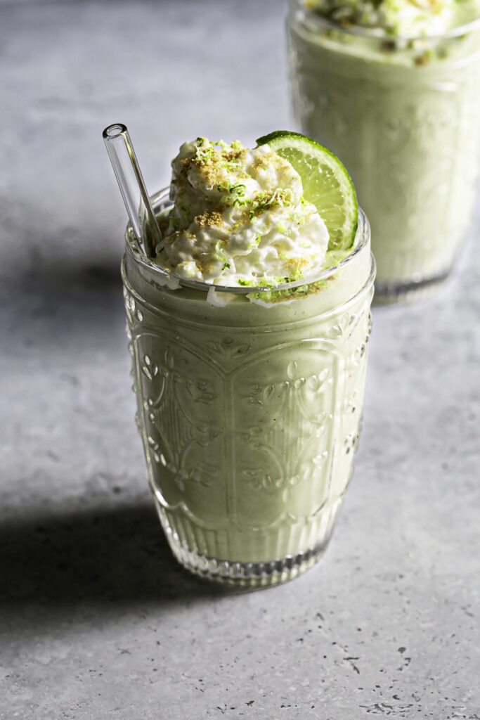 two glasses of key lime pie smoothie.