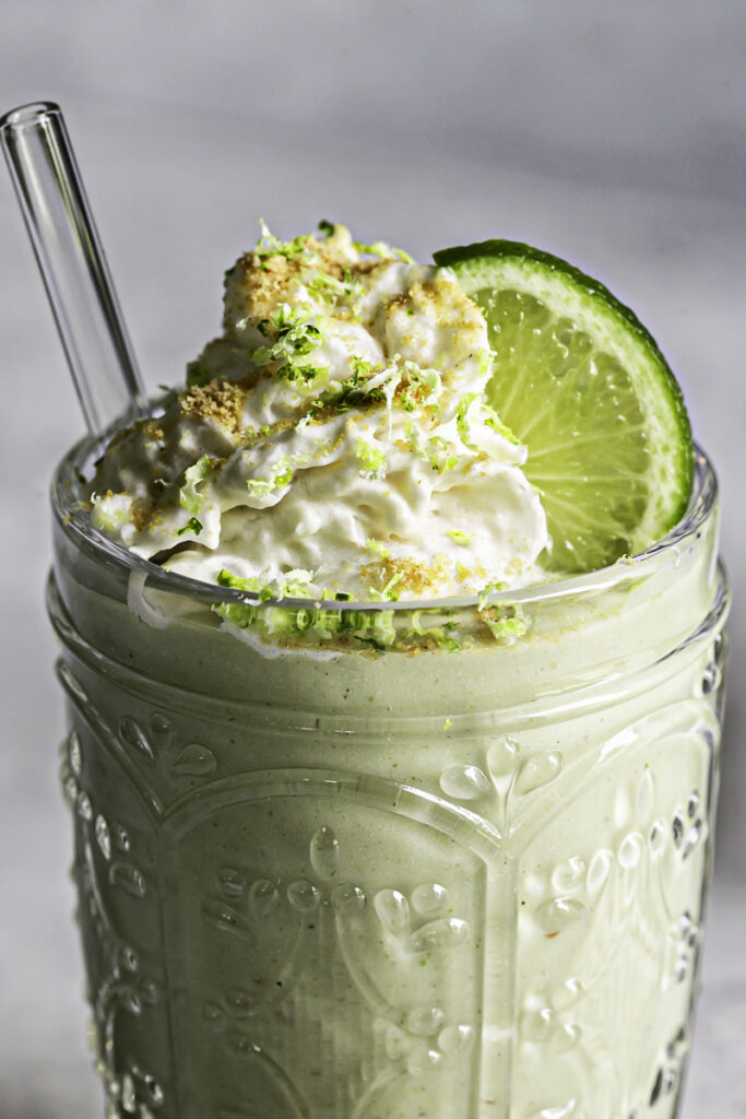close up of key lime pie smoothie.
