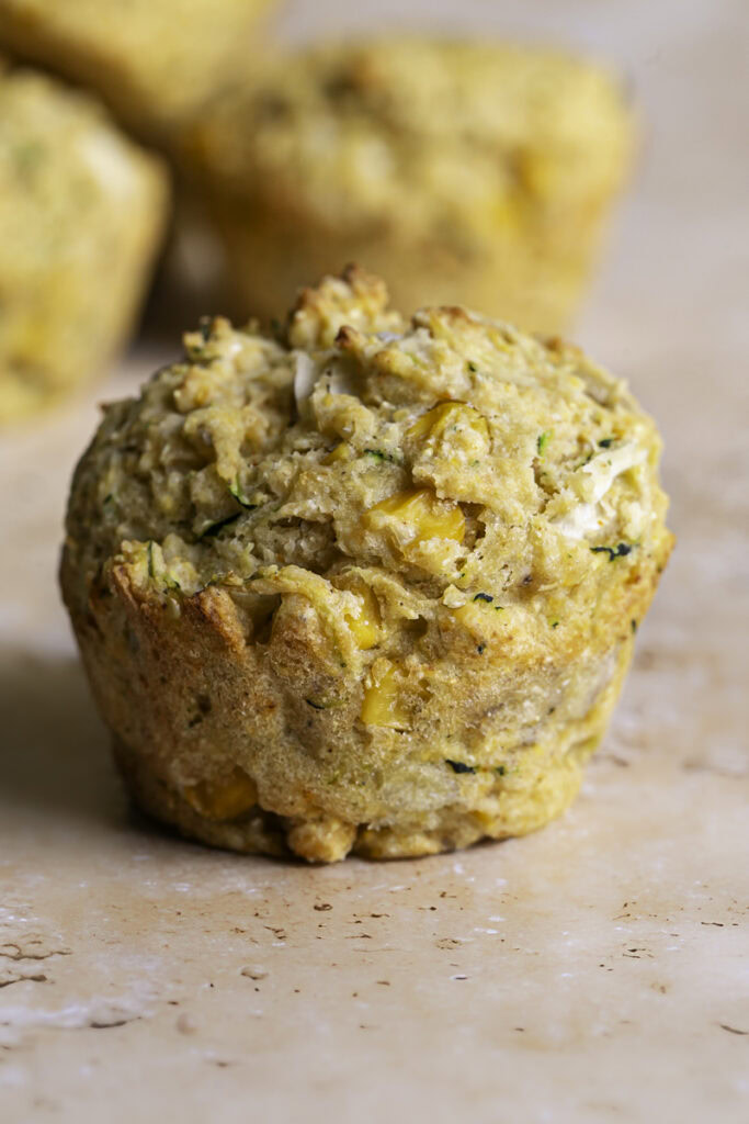 a single zucchini cornbread muffin.