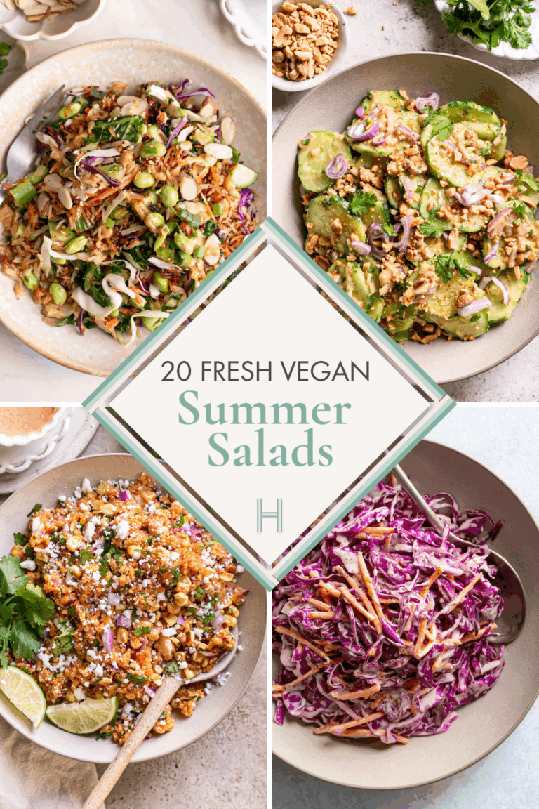 a photo collage of 4 different salads with the title of the post in the middle.