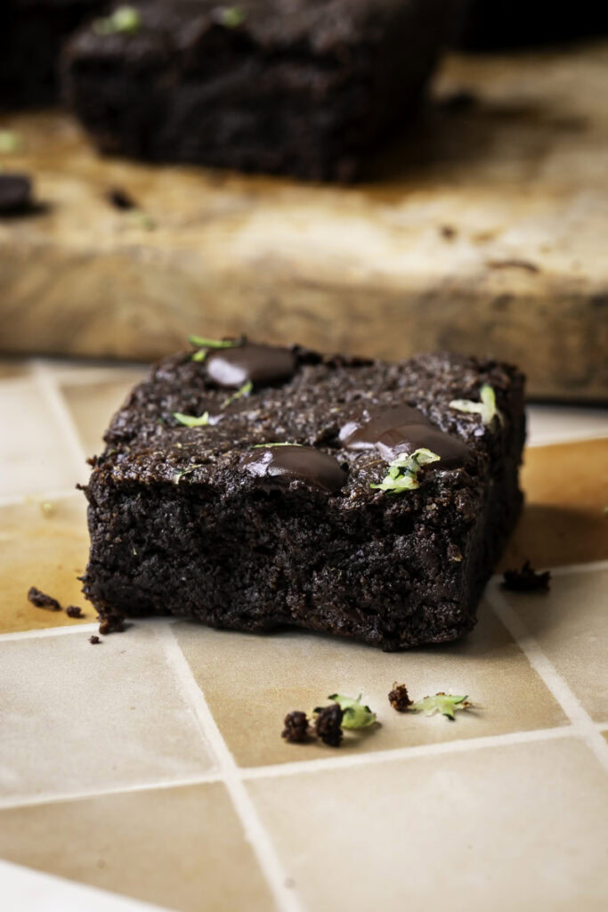 a single Almond Flour Zucchini Tahini Brownie.