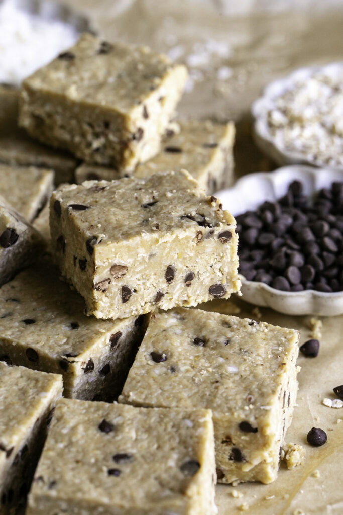 Oatmeal Chocolate Chip Heavenly Hunks sliced and stacked.