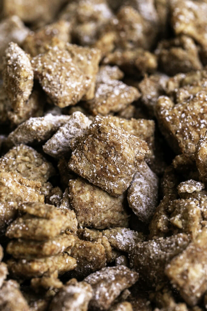 close up of Apple Pie Spiced Puppy Chow.