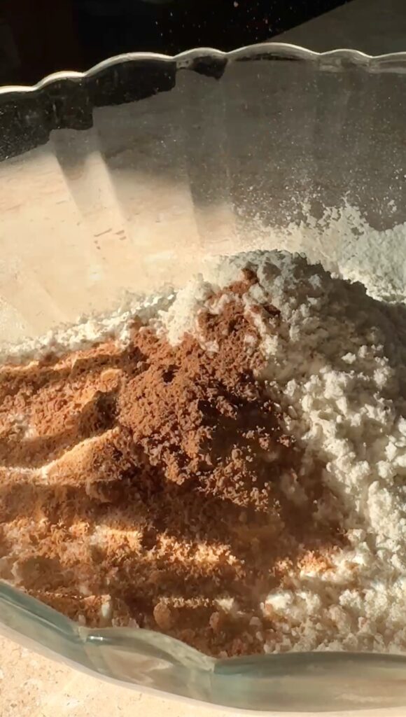 dry cake ingredients in a bowl.