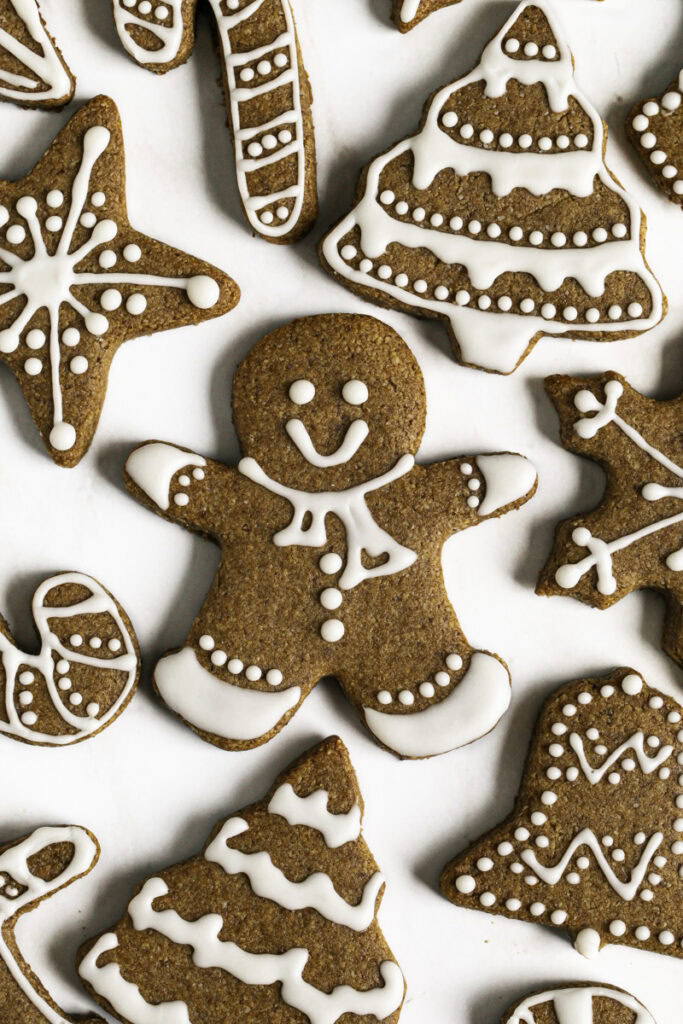 a close up of Soft & Chewy Almond Flour Date Gingerbread Cookies.