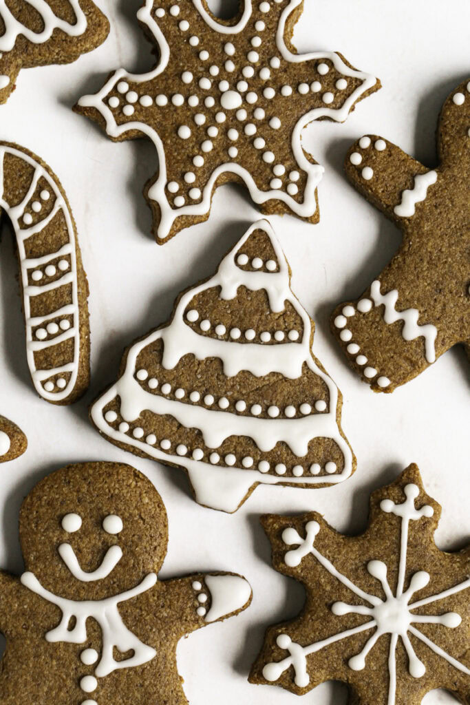 a close up of Soft & Chewy Almond Flour Date Gingerbread Cookies.