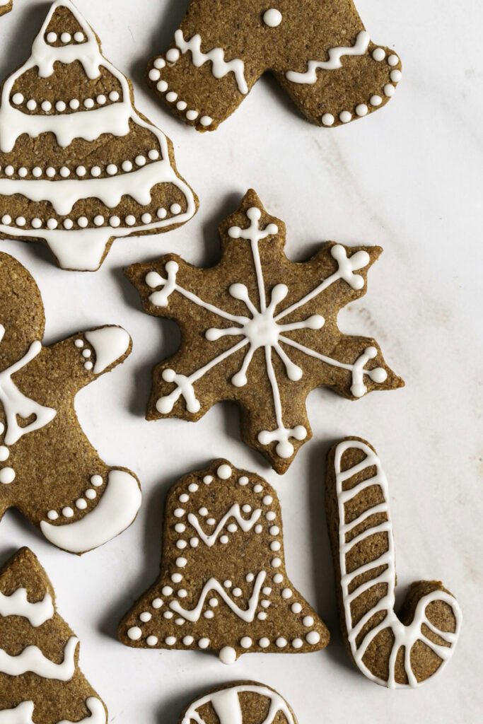 a close up of Soft & Chewy Almond Flour Date Gingerbread Cookies.