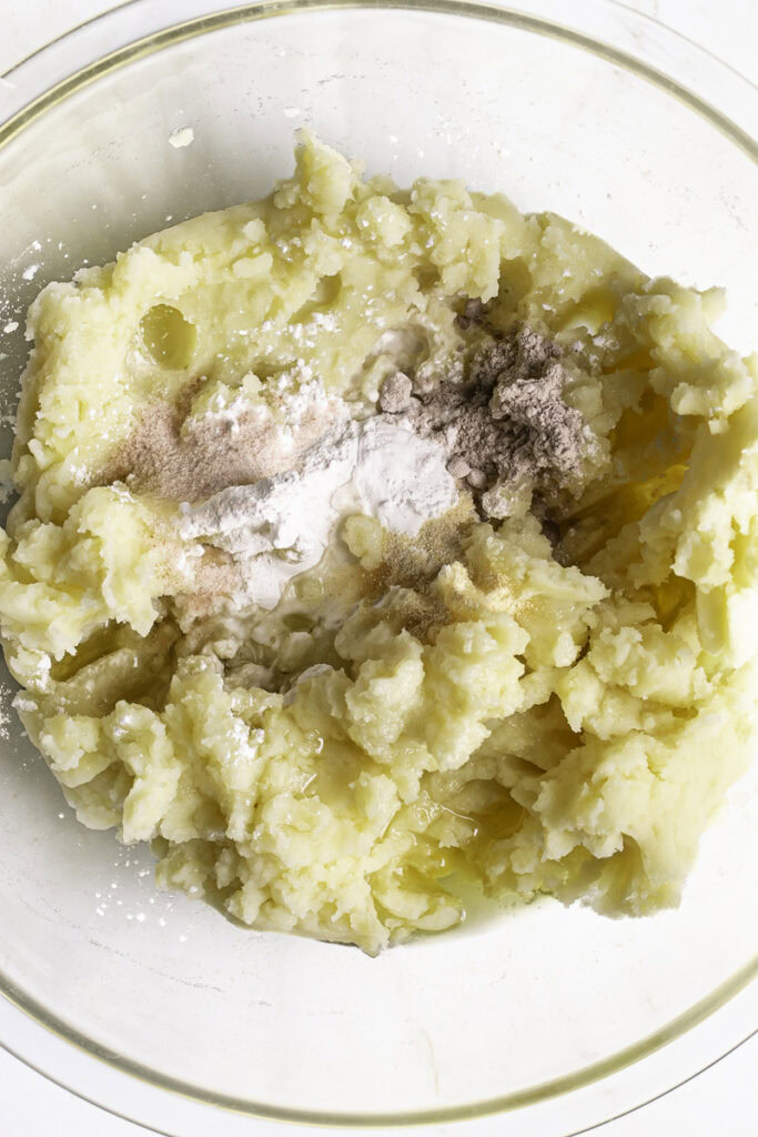 the "egg white" potato mixture in a bowl.