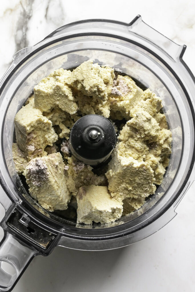 tofu and other spices before being blended in a food processor.