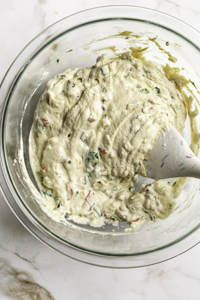 the sauteed veggies folded into the tofu "egg" mixture.