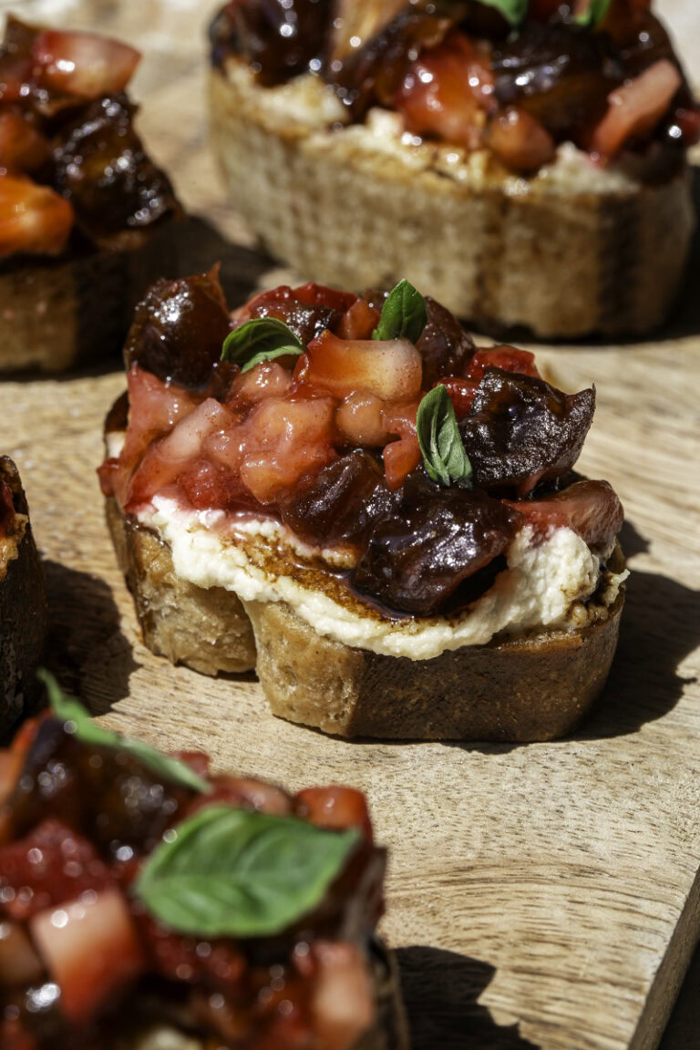 Date & Strawberry Crostini with Balsamic Glaze (gluten-free)