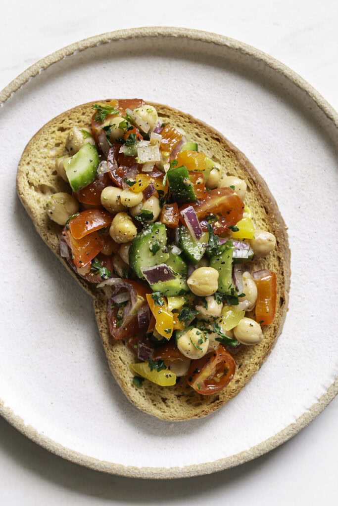 chickpea salad served on toast.