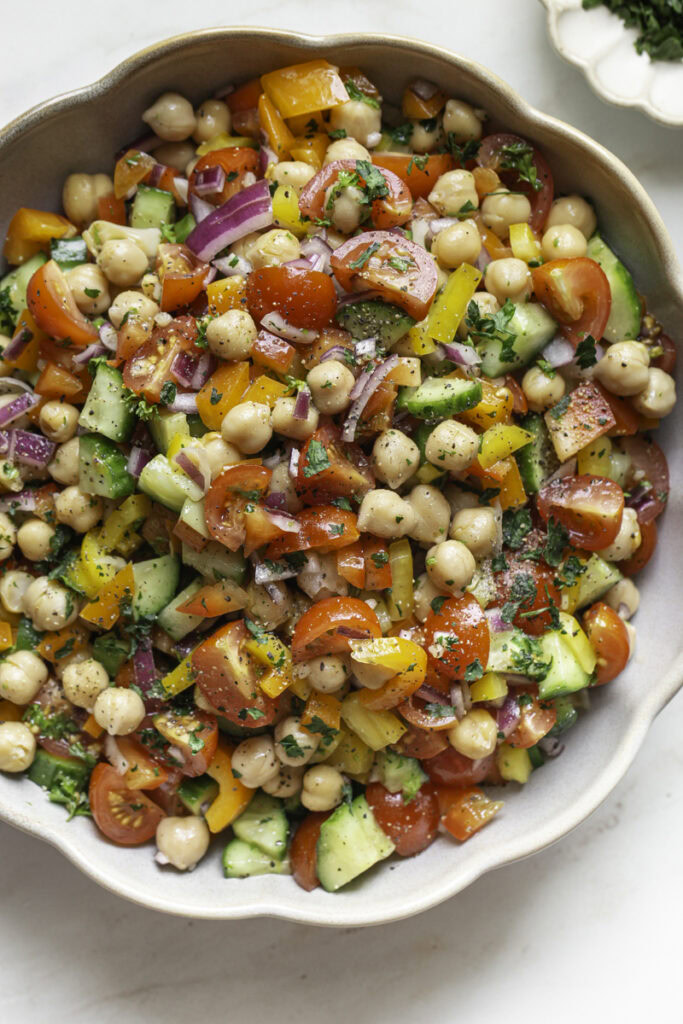 big bowl of chickpea salad.