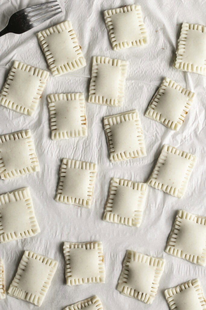 unbaked mini pop tarts after sealing the edges with a fork.