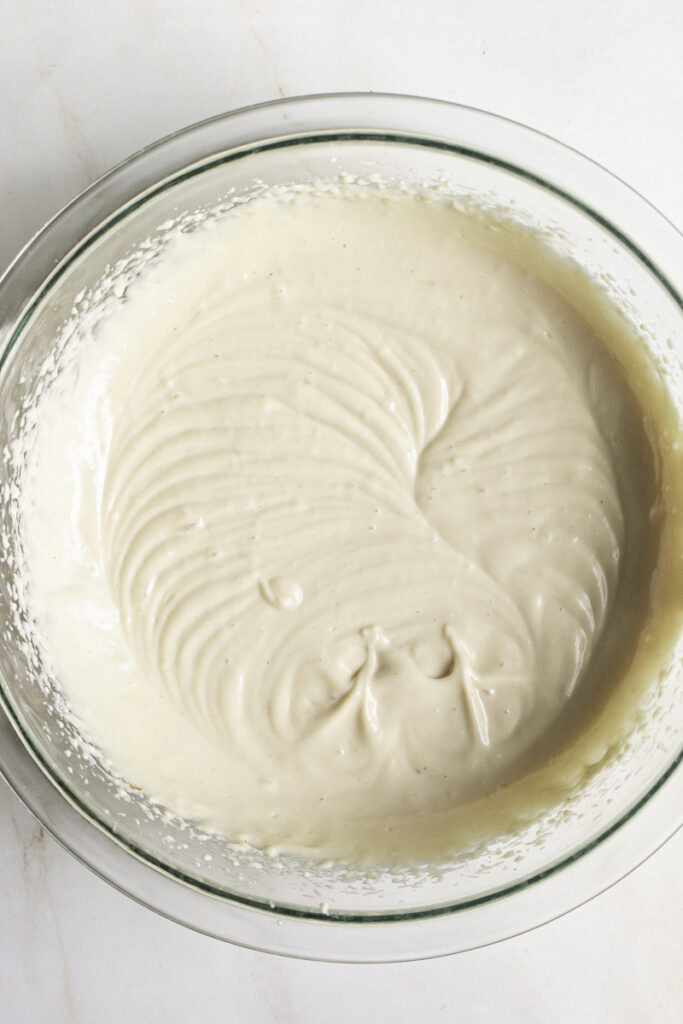 cheesecake filling blended in a bowl.