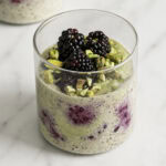 two jars of blackberry pistachio overnight oats.