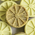 Lemon White Chocolate Hemp Quinoa Cookies, the top cookie with no white chocolate top to reveal the cookie texture.