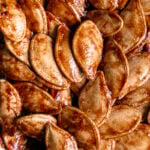 extreme close up of Maple Cinnamon Sugar Pumpkin Seed Brittle.